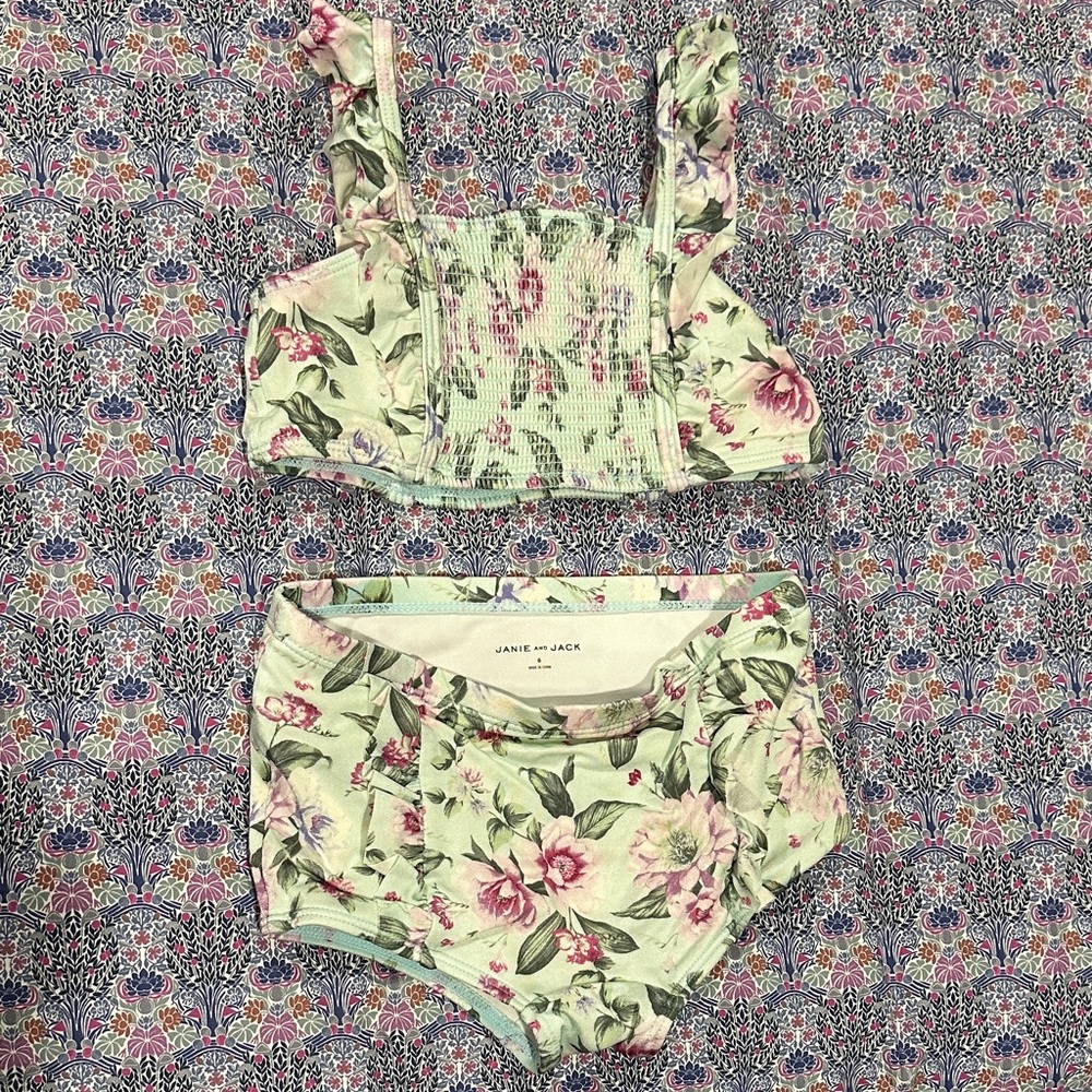 Janie and Jack Floral Two-Piece Set in Green and Pink